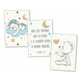 Kit 3 Placas Quadros Decoração Quarto Menino Bebe Ursinho