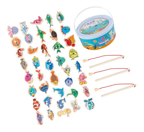 Juguetes De Pesca, Juegos De Mesa, 40 Peces+3 Cañas+cubo