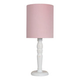 Luminária De Mesa Cúpula Tecido Rosa Base Branco Provençal