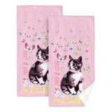 Toallas Decorativas De Baño De Gato, Set De 2, Rosa