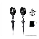  Aretes Hombre Clip Espada Arracadas Negros Colgante