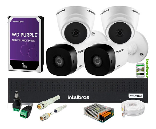 Kit Cftv 4 Cam Intelbras 1120 Dvr 4ch Intelbras C/ 1t Purple