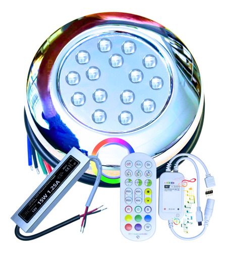 Kit 01 Refletor Piscina Led Rgb 15w + Cont Wifi + Fonte Ip67