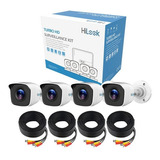 Hilook Kit De Cámaras De Seguridad Turbohd 720p 4 Cámaras Tipo Bala De Policarbonato Con Proteccion Ip66 Para Uso Exterior 4 Cables De 18mts + 1 Fuente De Poder Profesional