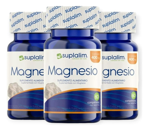 3 Frascos Magnesio 400mg 60 Comprimidos C/u - Suplalim