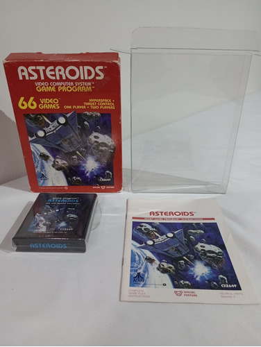 Atari 2600 Asteroids En Caja, Juego, Manual Y Protector (e)