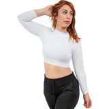 Cropped Manga Longa Gola Alta Lycra Balada Rave Blogueiras