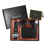 Reloj + Cartera Caballero Casual Elegante ! Correa Negro/gris + Lentes