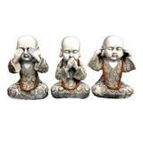 Trio De Estátuas Monge Buda Sábios Cego, Surdo E Mudo 23cm