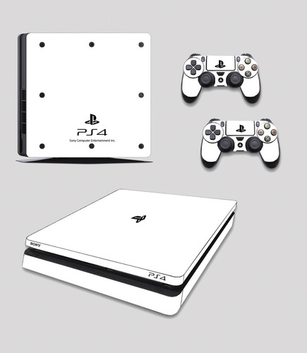 Skin Personalizado Para Ps4 Slim Color Blanco Con Logos  