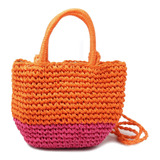 Cartera Bolso Canasto Playero Rafia Mujer Forrado Combinado