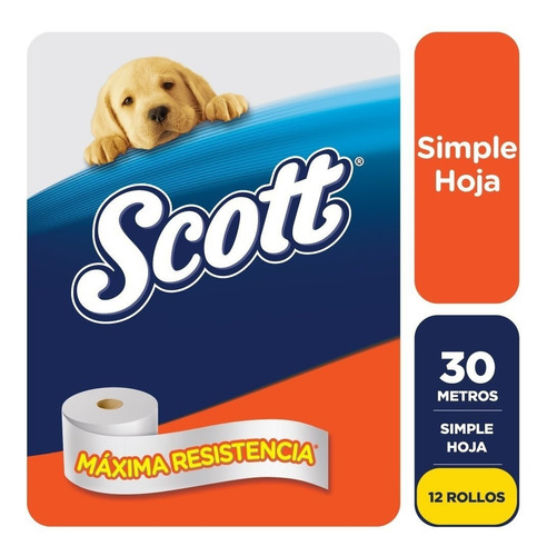 Papel Higienico Scott Simple Hoja 30 Metros X 12 Rollos