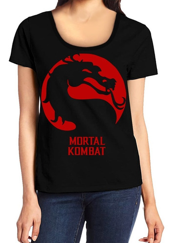 Remeras Mortal Kombat Mujer Simbolo Rojo Dragon Videojuego