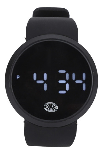 Reloj Negro Negro Redondo Con Pantalla Táctil Led Ajustable