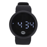 Reloj Negro Negro Redondo Con Pantalla Táctil Led Ajustable