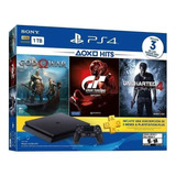 Sony Playstation 4 Slim 1tb Hits Bundle: God Of War/gran Turismo Sport/uncharted 4: A Thief's End Cor Preto Onyx