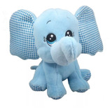 Elefante De Pelúcia Azul Com Orelha Xadrez 20cm Qualidade