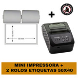 Mini Impressora Bluetooth + 2 Rolos Etiqueta Adesiva 58x40 