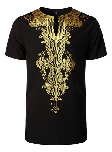 Camisa Con Estampado Dorado Africano Para Hombre, Ropa Tradi