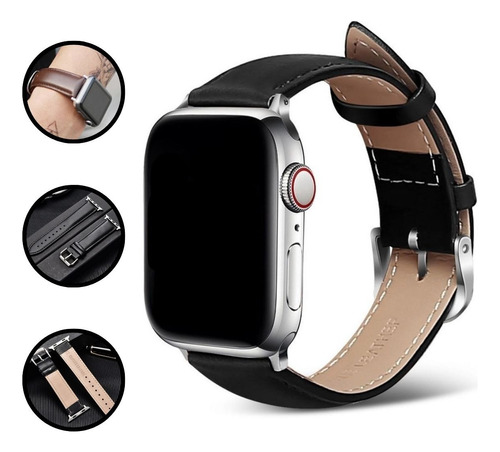 Pulseira Couro Genuíno Social P/ Apple Watch 49mm 45/44/42mm