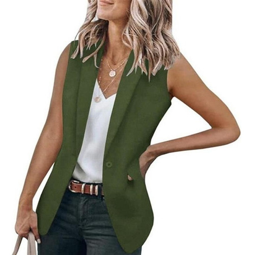 Chaqueta Sin Mangas De Color Solido Blazer Cárdigan Mujeres