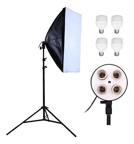 Kit Soft Box Quadruplo 50 X 70 + Tripé 2m + 4 Lâmpadas Led