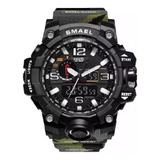 Reloj Deportivo Militar Para Hombre Smael 1545, Correa De Camuflaje, Color Verde