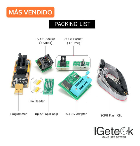 Kit De Programador Usb Con Clip Sop8 Eeprom Burner Bios Flas