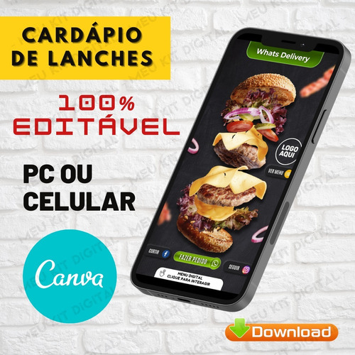 Cardápio Editável Hambúrguer+qr Code| Imprima E Envie Online