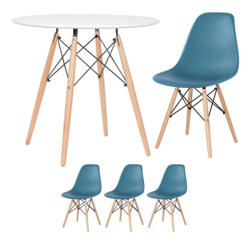 Kit Jantar Eames  Mesa  80 Cm 3 Cadeiras Eiffel Várias Cores