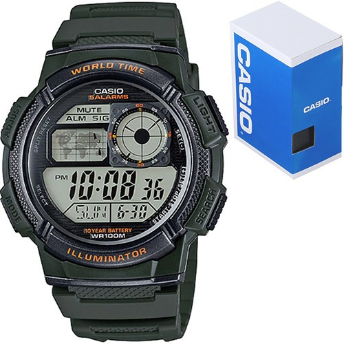 Reloj Casio Ae1000 Verde Militar Sumergible Bateria 10 Años