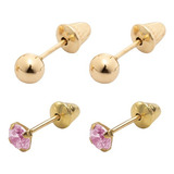 Kit 2 Pares De Brincos Bola 4mm E Zircônia 4mm Ouro 18k