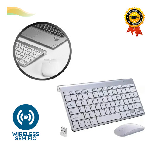 Kit Teclado Mouse Sem Fio Slim Computador Notebook Wireless