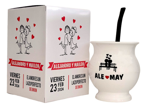 Mate Personalizado Con Caja Y Bombilla Casamiento X 15