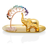 Árbol De Cristal 7 Chakras, Elefante Dorado Cerámica, Regalo