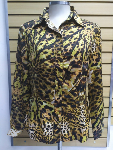 Camisa Feminina Animal Print Manga Longa Acetinada