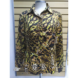 Camisa Feminina Animal Print Manga Longa Acetinada