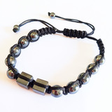 Pulseira Shambala Masculina Pedra Cinza Hematita Regulável