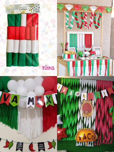 40 Rollos De Papel Crepe Tiras Cortina Fiesta Mexicana