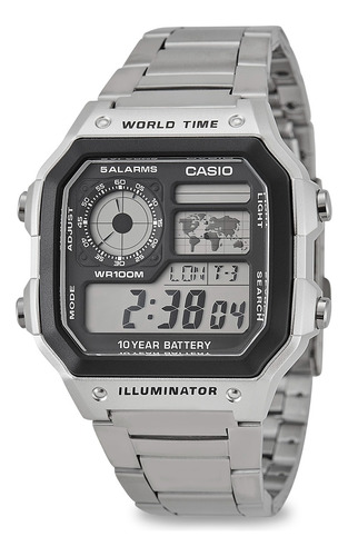 Relógio Casio Masculino Word Time Prata Quadrado 