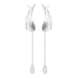 Pendientes Ala De Angel Largos Chapados En Plata P/mujer Par