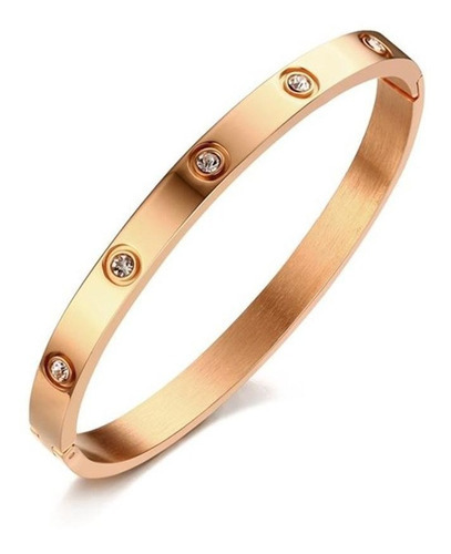 Pulseira Feminina Bracelete De Aço Inoxidável Folheado A Ouro Branco 18k Vanglore 1250 Stardom Comprimento 18 Cm Cor Rose Gold Com Pedras Diâmetro 5.8 Cm Social Esporte Fino Casual