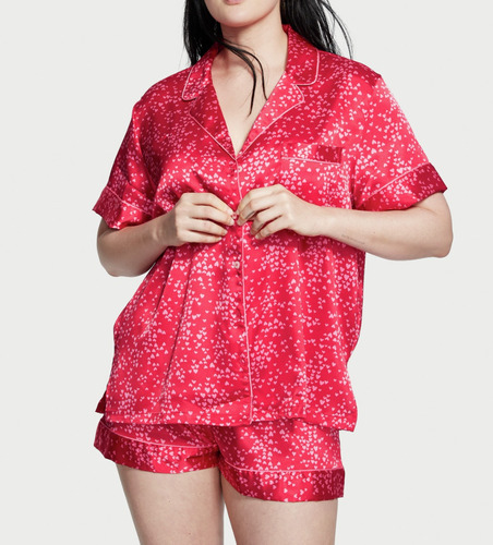 Pijama Victorias Secret De Seda Short Pajama Set Red Hearts