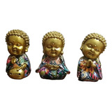 Set De 3 Figuras Decorativas Buda Rezando 10cm Alto