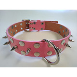 Collar Cuero Rosa Perros Ancho 4 Cm Con Púas 