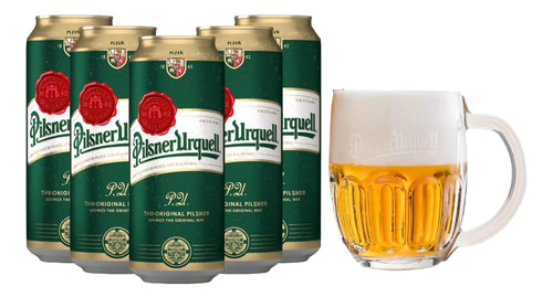 5 Pack De Cervezas Checas Pilsner Urquell 500ml Lata + Tarro