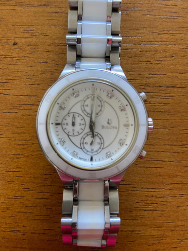 Relógio Bulova Original Feminino Em Aço E Cerâmica Branca