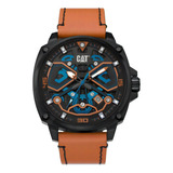 Reloj Caterpillar Hombre Tokio Sumergible 10 Atm Acero Color De La Malla Cuero Marrón/negro-celeste