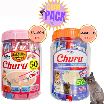 Pack Inaba Churu Botes Sabor Mix Mariscos\u002Fsalmon Real 100pzs | Envío gratis