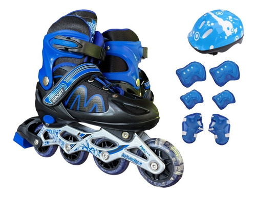 Patins Roller Inline Led + Kit Proteção Menino